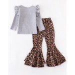 Leopard Clover Ruffle Bellbottom  Pant Set